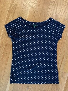 Lauren Ralph Lauren Navy & White Polka Dot Short Sleeve Tee